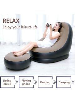 ZWERLIN ZWERLIN Inflatable Sofa Chair with Footstool 2in1 Outdoor Lounge Bed Set Portable Recliner with Air Pump Multicolour  - Image 3