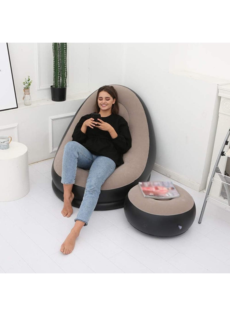 ZWERLIN - ZWERLIN Inflatable Sofa Chair with Footstool 2in1 Outdoor Lounge Bed Set Portable Recliner with Air Pump Multicolour - Image 1