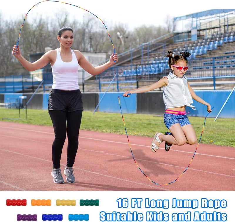 Coolrunner 16 FT Long Jump Rope(2 PACK), Double Dutch Jump Ropes, Soft Beaded Skipping for Kids Adults, Plastic Segmented Long Enough for 4-5 Jumpers - Image 5