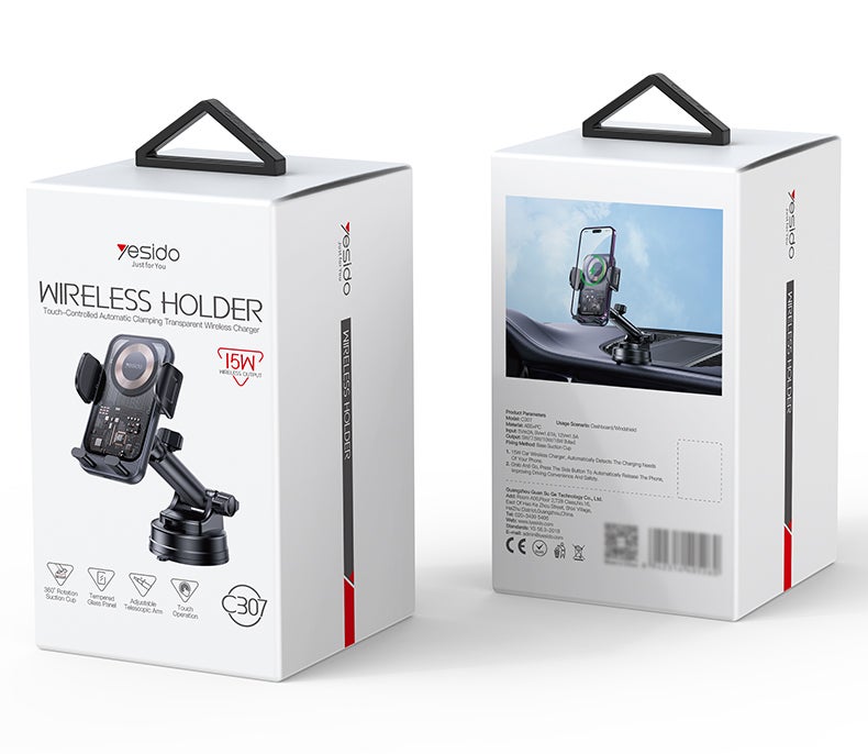 Yesido C307 Wireless Car Phone Holder with Electric Lock & 15W Fast Charging  360° Rotation - Image 4