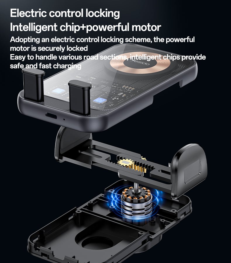Yesido C307 Wireless Car Phone Holder with Electric Lock & 15W Fast Charging  360° Rotation - Image 3