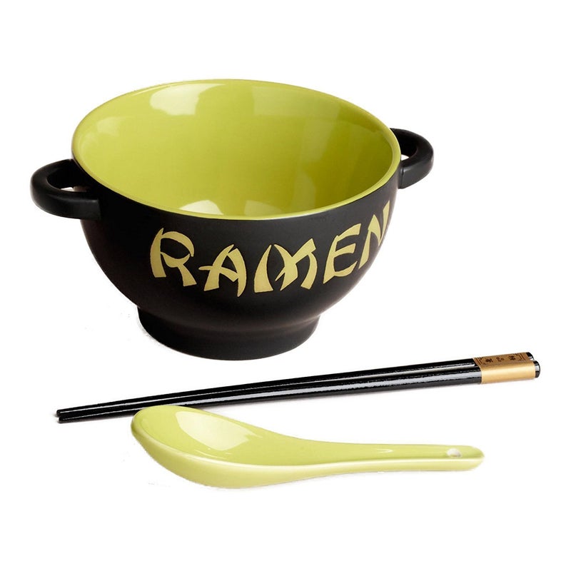 World Market Japanese Ceramic Ramen Bowl Set  3pc Green Rooster Noodle Bowl with Soup Spoon and Chopstick  Soup Bowls for Noodle Soup Ramen Udon Miso Thai Curry Soba Pho Soup  17 5 Ounce