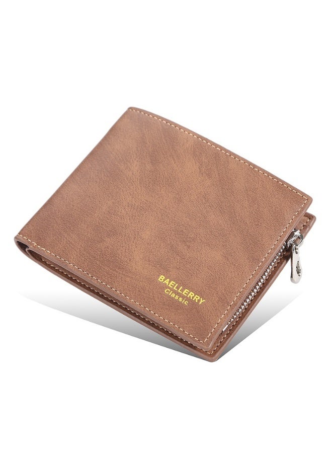 baellerry Short Men's Money Wallet Stylish Youth Zipper Coin Wallet Horizontal Leather Ticket Wallet  - Image 1