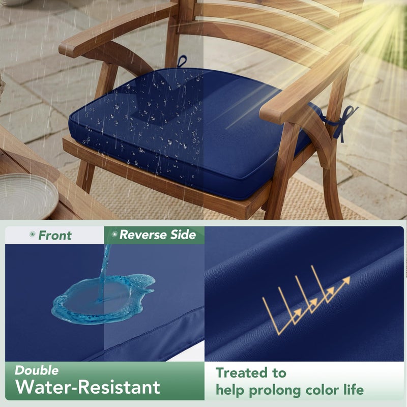 Summsun Outdoor Chair Cushions Set of 4: Waterproof & Fade Resistant Patio Furniture Cushions - 18.5 x 16 x 2 Inch Non Slip Round Corner Seat Cushion Pads with Removable Cover for Garden Yard Lawn, Navy Blue - Image 3