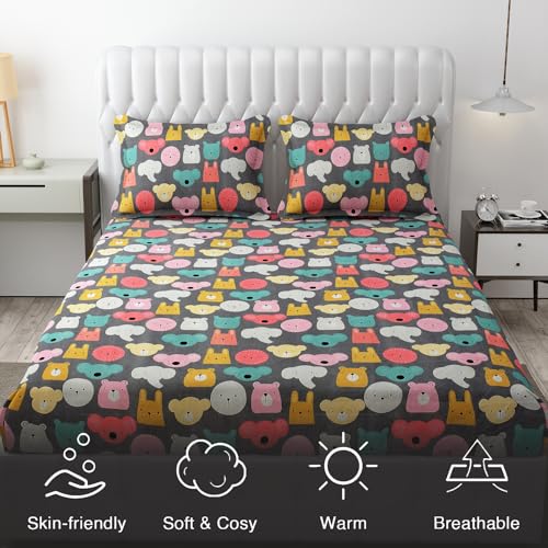 FRESH FROM LOOM Glace Cotton Wrinkle Free Soft Hypoallergenic Bed Sheet | Cartoon Printed Double Bedsheets King Size For Kids With 2 Pillow Cover (90X95 Inches/Black/Cartoon), 144 tc - Image 5
