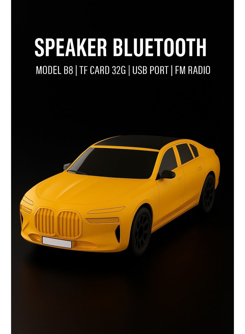 Kisonli B8 Bluetooth Car- Shaped Speaker with High-Quality Sound, USB Port and TF Card - Yellow - Image 5