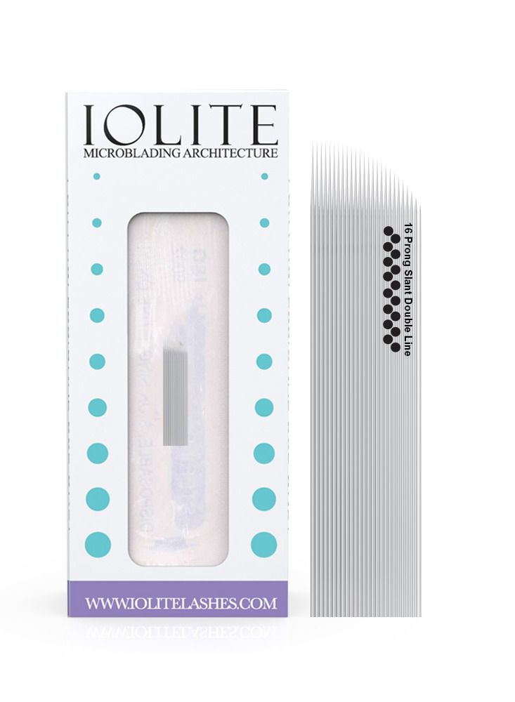 IOLITE Microblading 16 Prong Slant Double Line Needles spmu needles size 25mm one time use disposable blade Sterile packaged 12pcs - Image 1