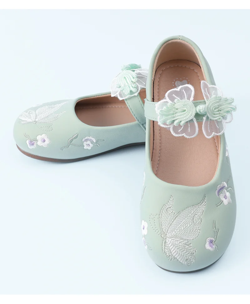 مارك وميا حذاء باليرينا مارك وميا بتطريز فراشة وزهور وزخارف بشريط لاصق - أخضر فاتح