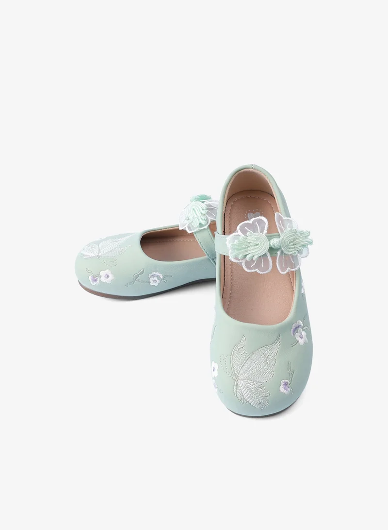 Mark & Mia Mark & Mia Butterfly & Floral Embroidery & Applique Detailed Velcro Closure Ballerina Shoes - Light Green