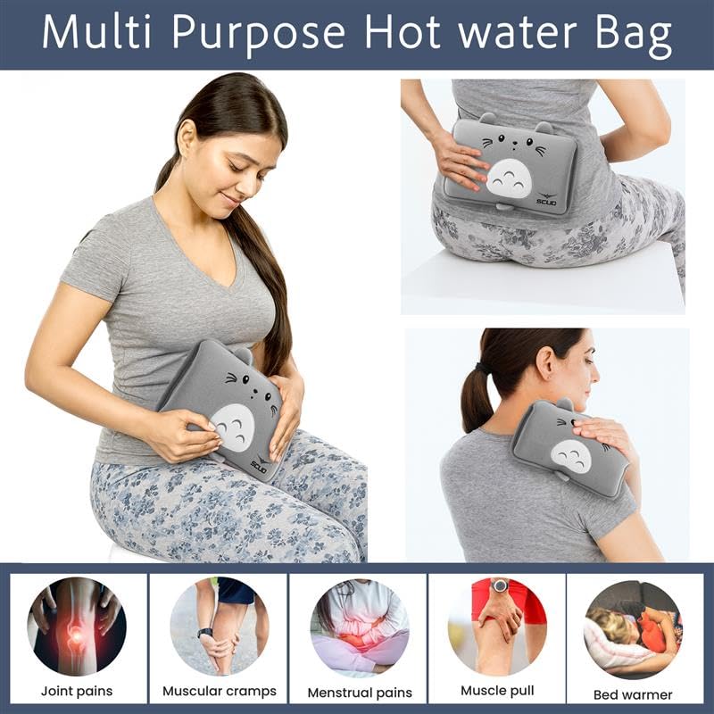 SCUD Premium Electric Hot Water Bag for Pain Relief | Fast Heating | Auto Shut-Off Protection | Thick PVC, Leak & Explosion Proof | Long Heat Preservation | Cozy Plush Fabric | 19 × 25.4 cm (Grey - Healpad) - Image 3