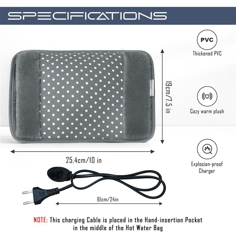 SCUD Premium Electric Hot Water Bag for Pain Relief | Fast Heating | Auto Shut-Off Protection | Thick PVC, Leak & Explosion Proof | Long Heat Preservation | Cozy Plush Fabric | 19 × 25.4 cm (Grey - Healpad) - Image 2
