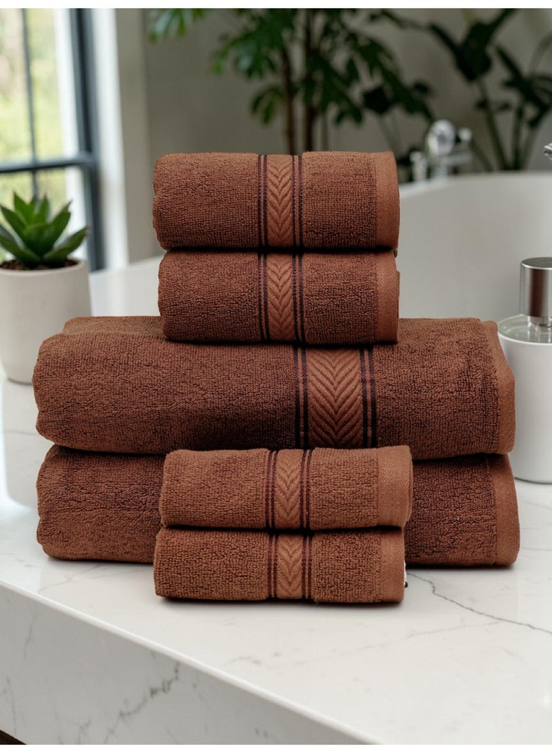 Baltic Linen - 6 Pcs Towel Set, Amani Touch, 100% Cotton, 550 GSM, Brown, 2pcs Bath Towel 70cmx140cm, 2 Pcs Hand Towel 40cmx70cm, 2Pcs Face Towel 33cmx33cm, Ultra Soft and Absorbent, Quick Drying - Image 1