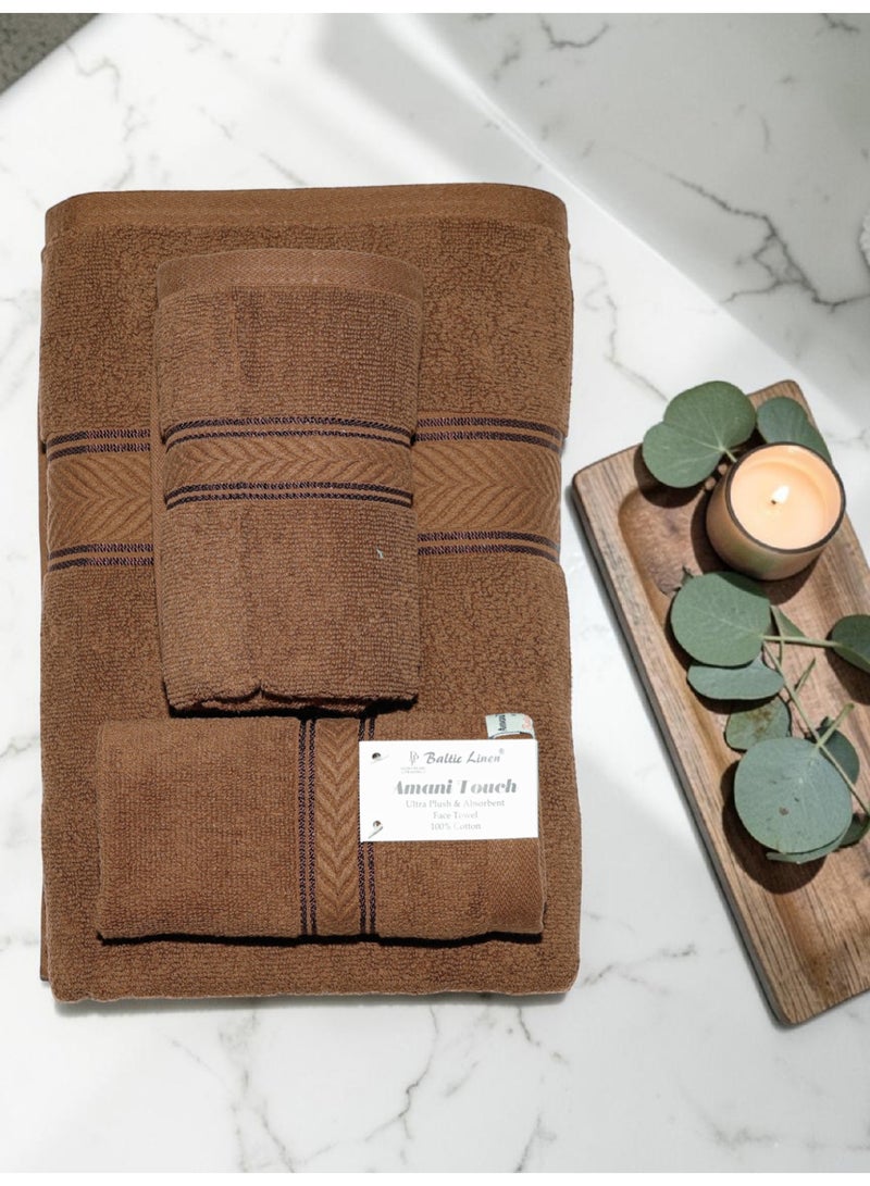 Baltic Linen - 6 Pcs Towel Set, Amani Touch, 100% Cotton, 550 GSM, Brown, 2pcs Bath Towel 70cmx140cm, 2 Pcs Hand Towel 40cmx70cm, 2Pcs Face Towel 33cmx33cm, Ultra Soft and Absorbent, Quick Drying - Image 2