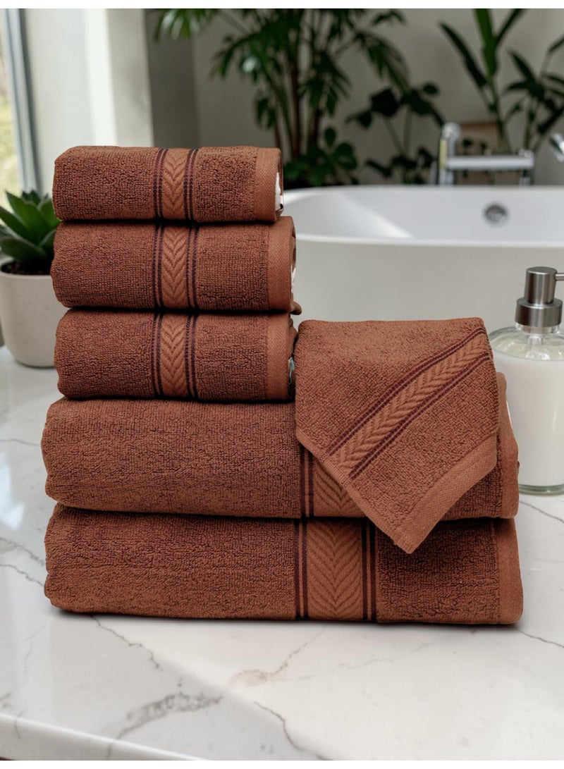 Baltic Linen - 6 Pcs Towel Set, Amani Touch, 100% Cotton, 550 GSM, Brown, 2pcs Bath Towel 70cmx140cm, 2 Pcs Hand Towel 40cmx70cm, 2Pcs Face Towel 33cmx33cm, Ultra Soft and Absorbent, Quick Drying - Image 4