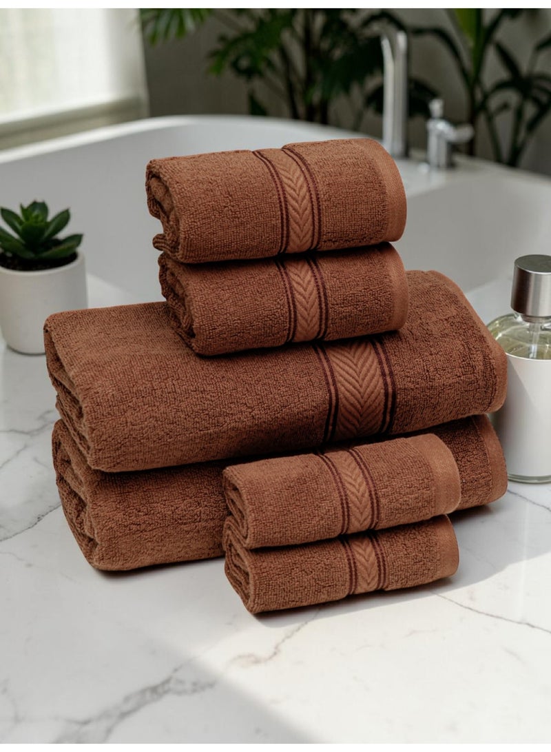 Baltic Linen - 6 Pcs Towel Set, Amani Touch, 100% Cotton, 550 GSM, Brown, 2pcs Bath Towel 70cmx140cm, 2 Pcs Hand Towel 40cmx70cm, 2Pcs Face Towel 33cmx33cm, Ultra Soft and Absorbent, Quick Drying - Image 5