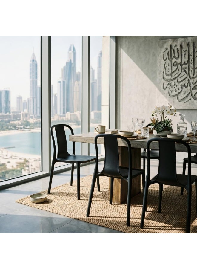 Marcolo Verona Chair, Modern Two-Tone Plastic Dining Chair, Ergonomic Curved Backrest, Lightweight & Durable Indoor/Outdoor Chair for Kitchen, Dining Room, Café & Patio (Black & Black) - Image 2