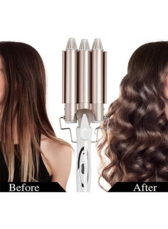 JAJEEK 2PCS Professional Hair Styling Set – Ceramic Triple Barrel Curling Iron & Hair Straightener Brush | Fast Heating, Adjustable Temperature, Anti-Frizz, Smooth & Wavy Styling Tool Set - Image 3