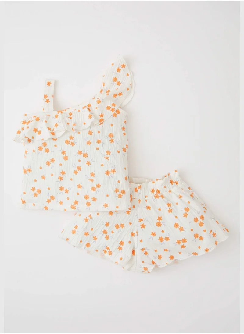 ديفاكتو Regular Fit One Shoulder Printed Blouse & Short Set