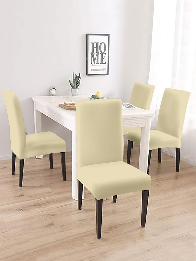 VORHANG Printed Dining Chair SlipcoversPack of 4Protection Chair CoversRemovable WashableUniversal Fit Super Soft Stretchy PolyesterLiving Room KitchenIvory - Image 1