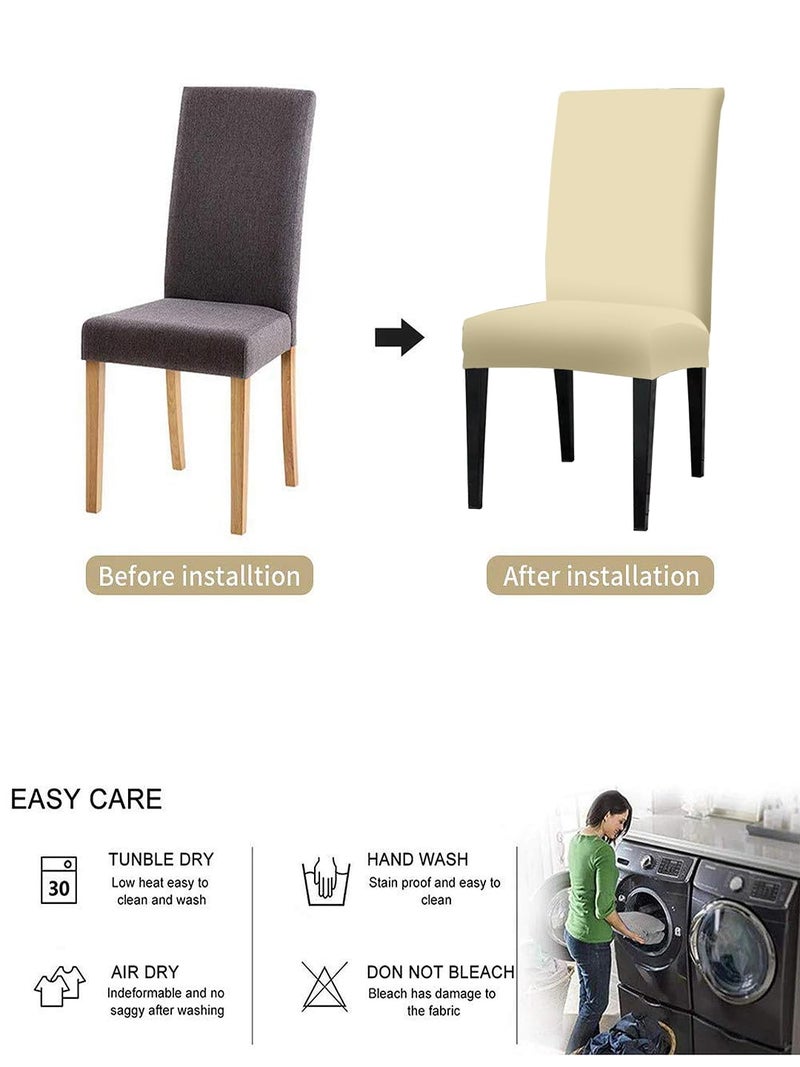 VORHANG Printed Dining Chair SlipcoversPack of 4Protection Chair CoversRemovable WashableUniversal Fit Super Soft Stretchy PolyesterLiving Room KitchenIvory - Image 4
