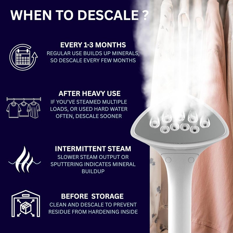 SALAV Garment Steamer Descaling Solution Decalcifier Packets for Mineral Deposits and Build-up Removal, Maintenance for Clothes, Works with all Garment Steamer Brands, Cleans Build Up, 5 packs - Image 4