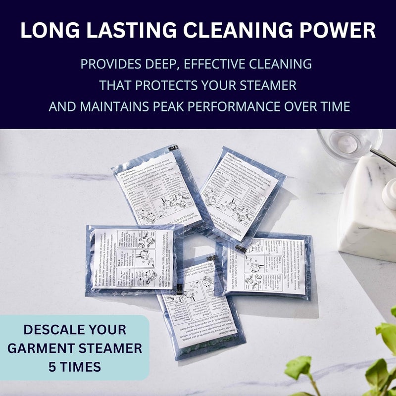 SALAV Garment Steamer Descaling Solution Decalcifier Packets for Mineral Deposits and Build-up Removal, Maintenance for Clothes, Works with all Garment Steamer Brands, Cleans Build Up, 5 packs - Image 5