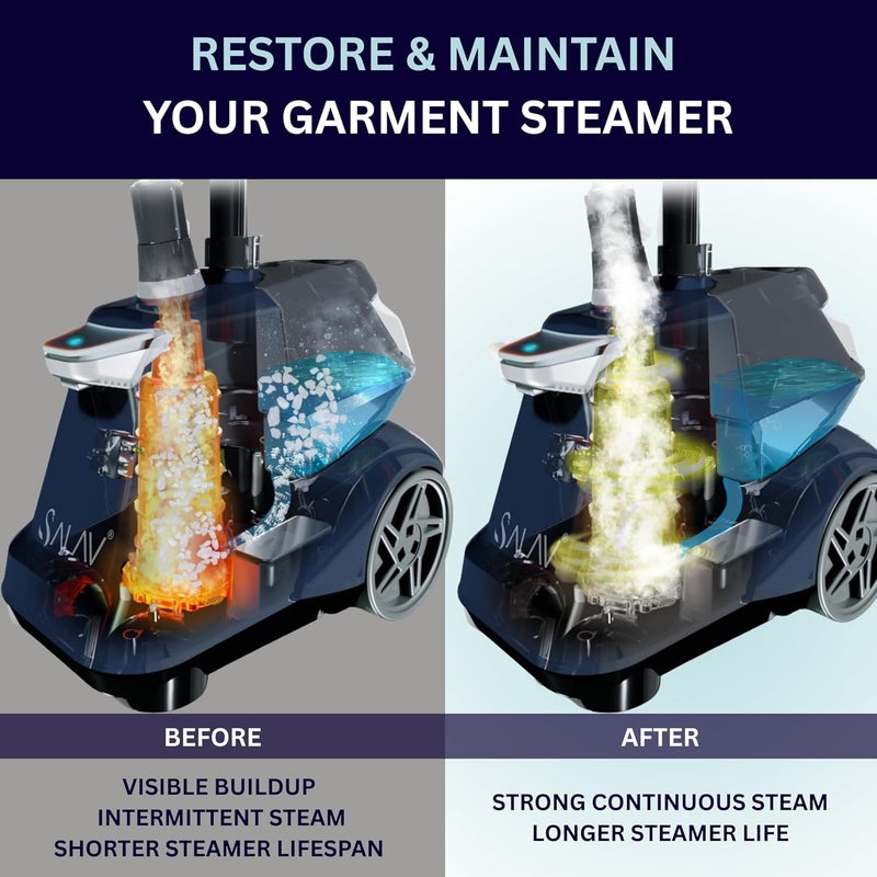 SALAV Garment Steamer Descaling Solution Decalcifier Packets for Mineral Deposits and Build-up Removal, Maintenance for Clothes, Works with all Garment Steamer Brands, Cleans Build Up, 5 packs - Image 2