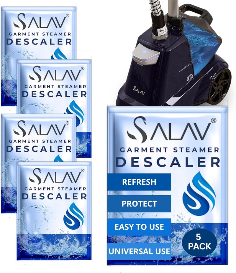 SALAV Garment Steamer Descaling Solution Decalcifier Packets for Mineral Deposits and Build-up Removal, Maintenance for Clothes, Works with all Garment Steamer Brands, Cleans Build Up, 5 packs - Image 1