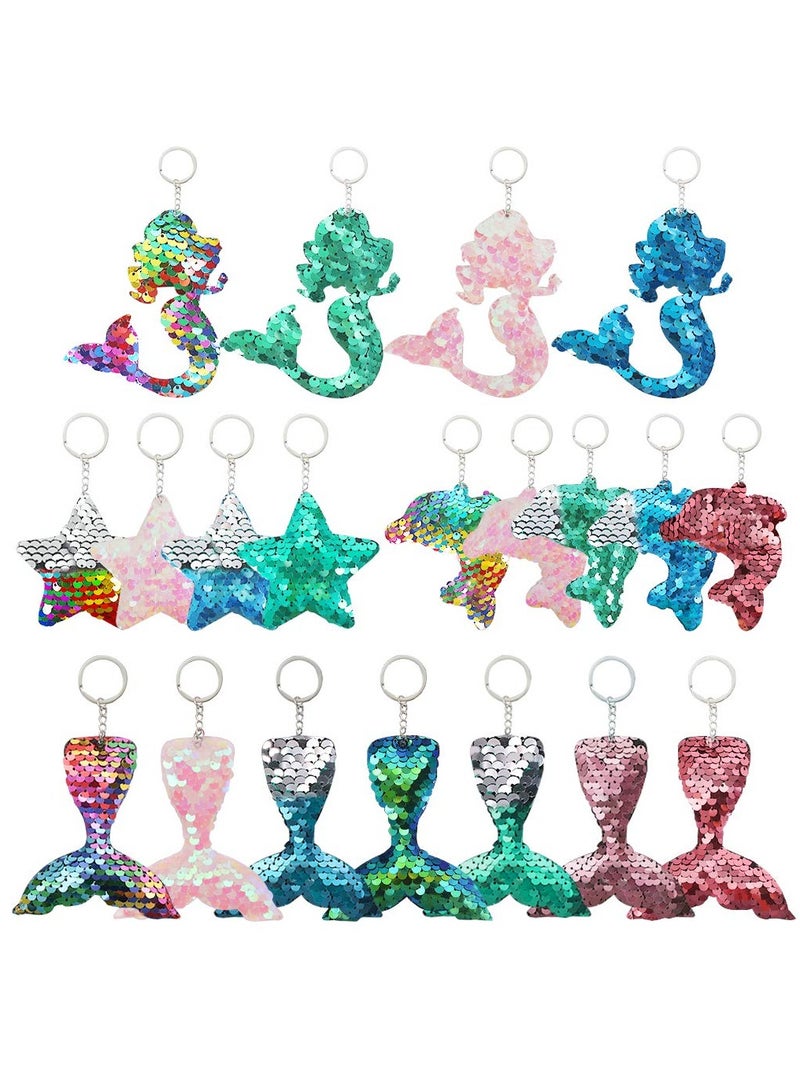 SOLARAE Sequin Keychains, Reversible Mermaid Glitter Flip Keychains Animal Sequin Key Chains Theme Party Gift Bags for Kids' Birthday Party Favors Supplies 4 Styles, 20 Pcs - Image 1
