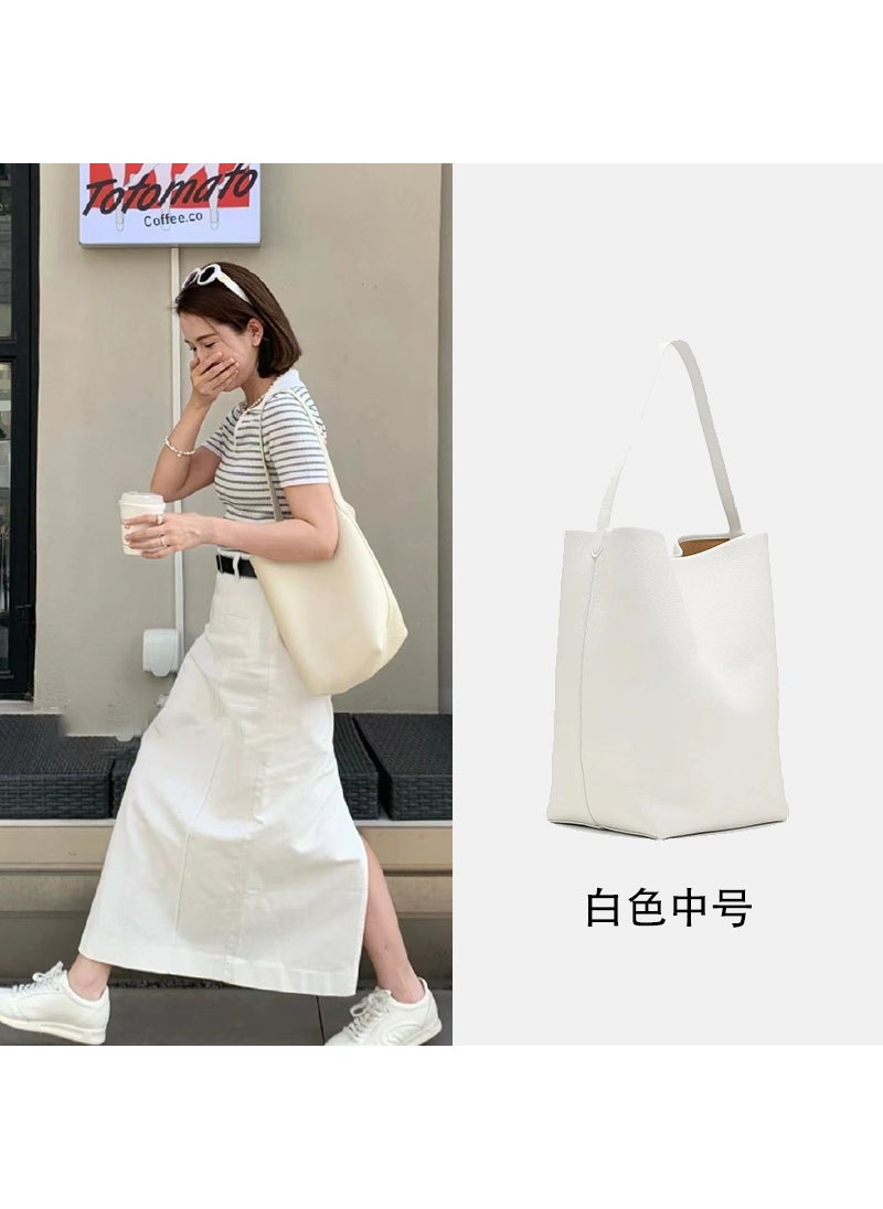 Generic - The Row Leather Bucket Bag New Large Capacity Beige medium top layer cowhide for ipad - Image 1