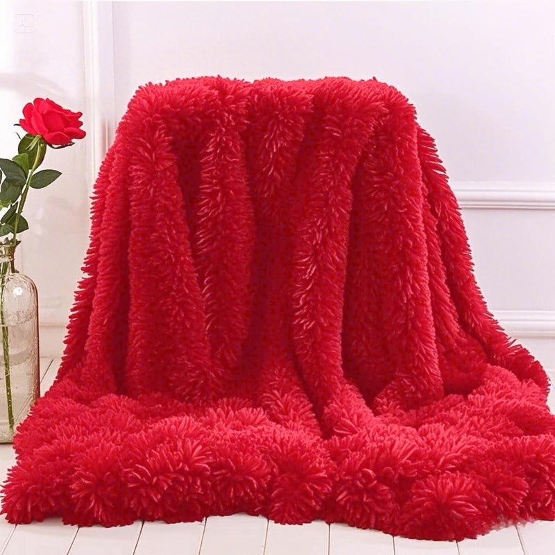 Plush Super Soft Blanket Bedding Sofa Cover Furry Fuzzy Fur Warm Throw Qulit Cozy Couch Blanket for Winter 63x79 Pure Red