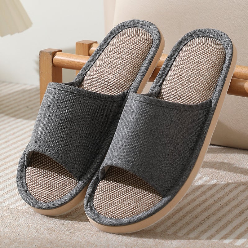 Linen Slippers Home Hotel Spa Non-Slip Thickened Pure gray 
