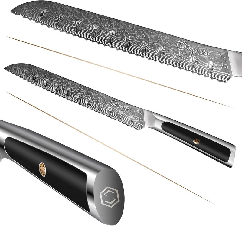 Sunnecko Bread Knife 8 inch, Serrated Bread Knife for Homemade Bread with 67-layers VG10 Damascus Steel Blade, Japanese Bread Knife with Solid Handle Bread Cutting Knife Bread Knives Cake Knife - Image 4