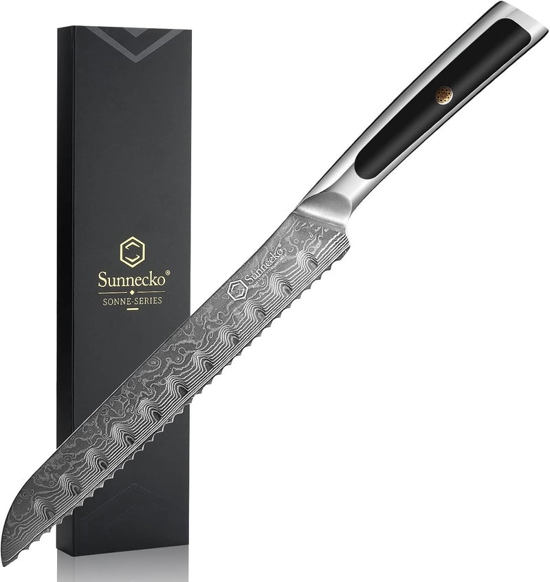 Sunnecko Bread Knife 8 inch, Serrated Bread Knife for Homemade Bread with 67-layers VG10 Damascus Steel Blade, Japanese Bread Knife with Solid Handle Bread Cutting Knife Bread Knives Cake Knife - Image 1