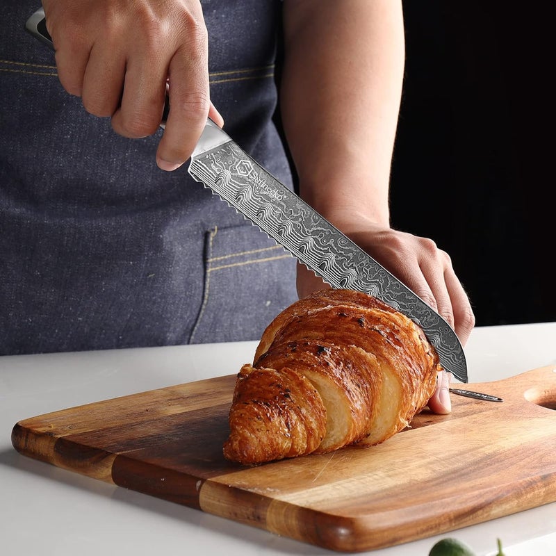 Sunnecko Bread Knife 8 inch, Serrated Bread Knife for Homemade Bread with 67-layers VG10 Damascus Steel Blade, Japanese Bread Knife with Solid Handle Bread Cutting Knife Bread Knives Cake Knife - Image 2