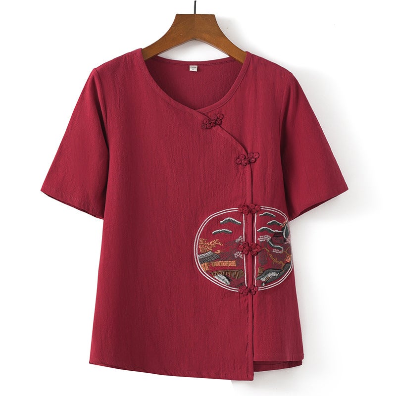 Stylish Summer Mom Outfit Cotton Linen Set Red [single coat]]
