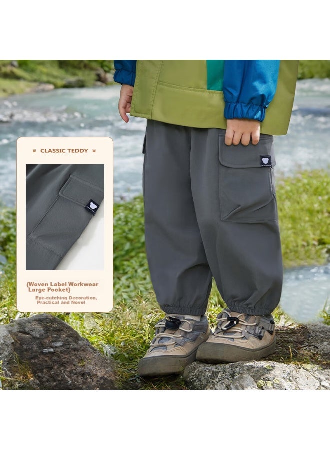 Classic Teddy Kids Uni Cargo Pants Spring Outdoor Antibacterial Sports Trousers Gray Size 130