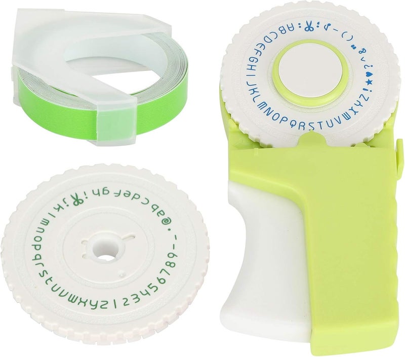 Embosser Manual Typewriter, Green Handheld DIY Label Maker, 9mm Tape Width - Portable Design, No Battery Required, Ideal for Scrapbooks and DIY Projects - Image 1