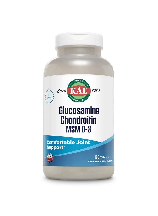 KAL Glucosamine Chondroitin MSM D-3, Joint Support Supplement, 1,500 mg of Glucosamine Sulfate, 1,200 mg of Chondroitin Sulfate, 1,000 mg of MSM, Plus Vitamin D3 & Vitamin C, 40 Servings, 120 Tablets - Image 1