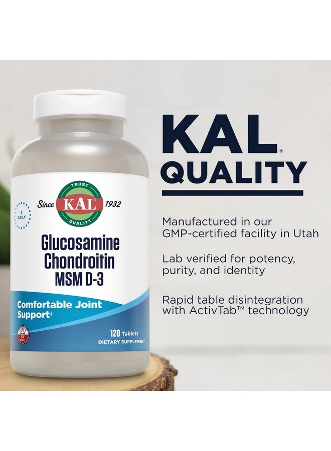 KAL Glucosamine Chondroitin MSM D-3, Joint Support Supplement, 1,500 mg of Glucosamine Sulfate, 1,200 mg of Chondroitin Sulfate, 1,000 mg of MSM, Plus Vitamin D3 & Vitamin C, 40 Servings, 120 Tablets - Image 4