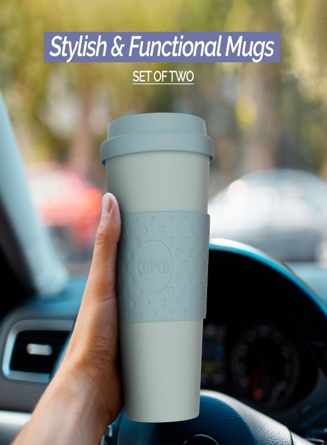 Copco Acadia 16oz Travel Mug with Lid, Set of 2 Double Wall Insulated Tumbler, Non-Slip Sleeve and BPA-Free - Microwave & Dishwasher Safe, Reusable Plastic To Go Travel Coffee Mug (Purple/Teal) - Image 2