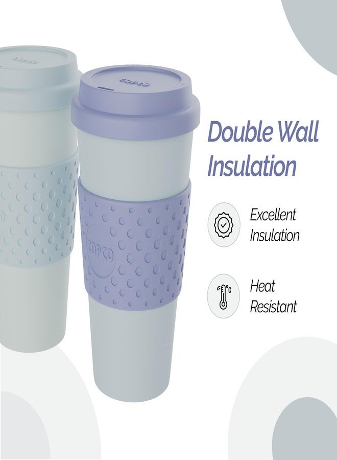 Copco Acadia 16oz Travel Mug with Lid, Set of 2 Double Wall Insulated Tumbler, Non-Slip Sleeve and BPA-Free - Microwave & Dishwasher Safe, Reusable Plastic To Go Travel Coffee Mug (Purple/Teal) - Image 3