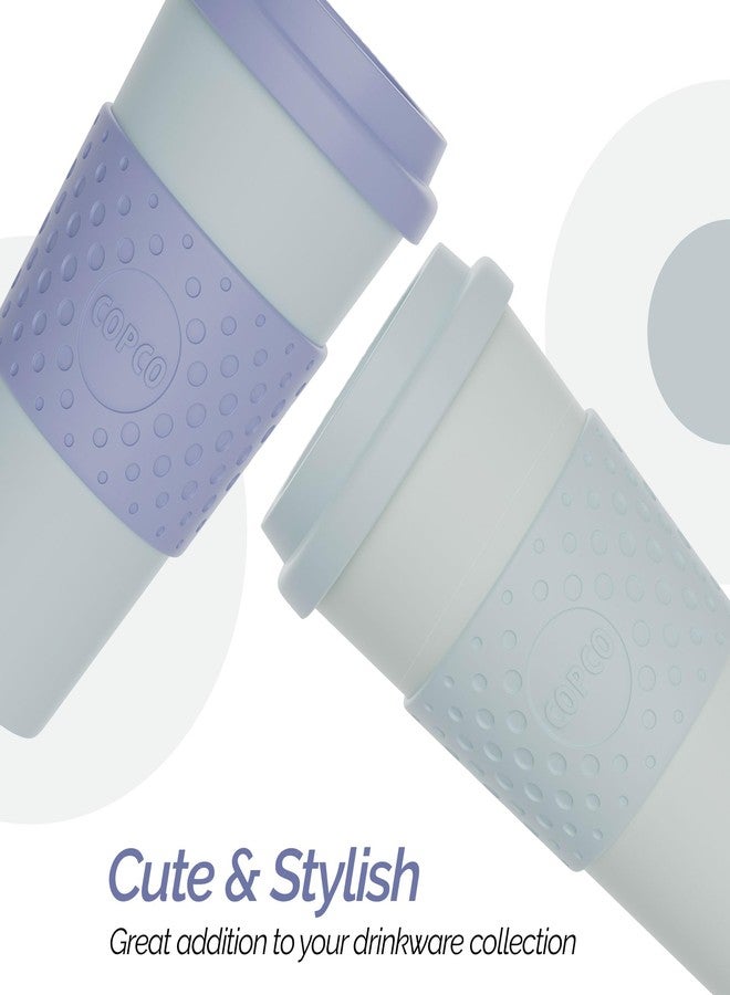 Copco Acadia 16oz Travel Mug with Lid, Set of 2 Double Wall Insulated Tumbler, Non-Slip Sleeve and BPA-Free - Microwave & Dishwasher Safe, Reusable Plastic To Go Travel Coffee Mug (Purple/Teal) - Image 4