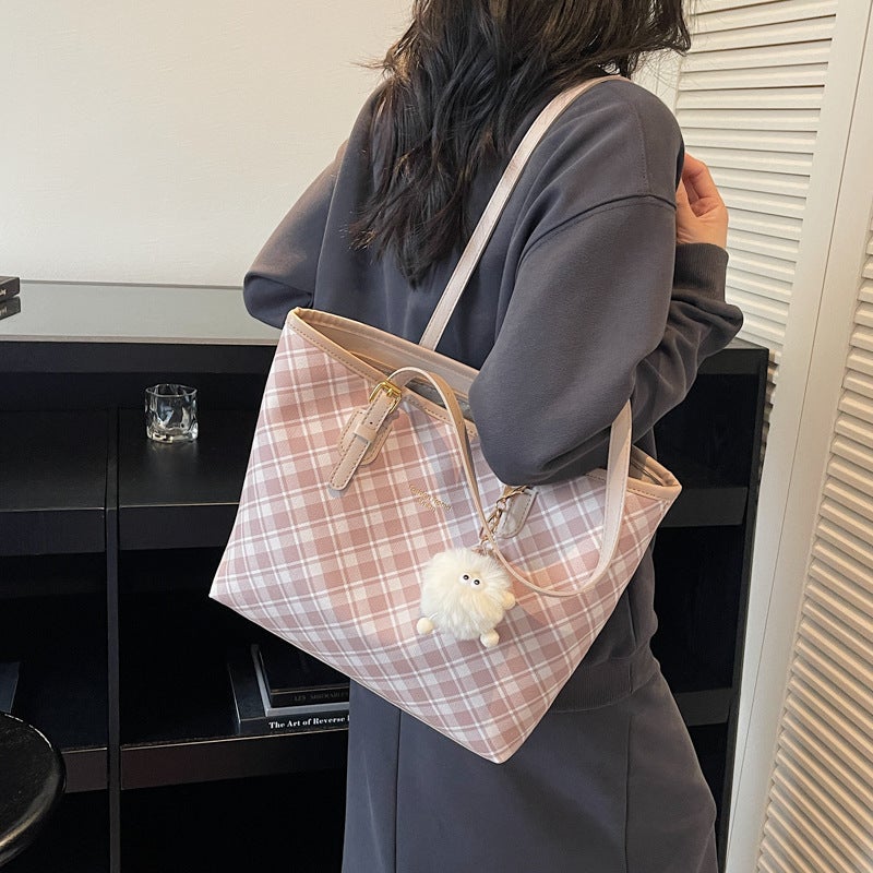Winter Fashion Korean Style Tote Bag For Women, Simple Contrasting Color Versatile Shoulder Bag, Large Capacity Casual Commuting Handbag - Image 4