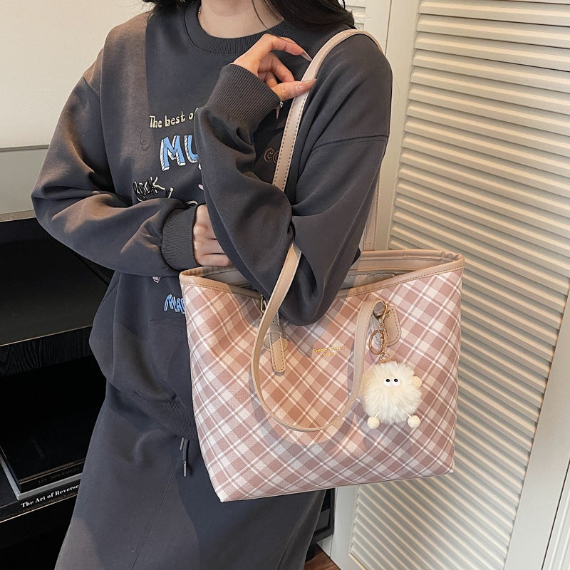 Winter Fashion Korean Style Tote Bag For Women, Simple Contrasting Color Versatile Shoulder Bag, Large Capacity Casual Commuting Handbag - Image 5