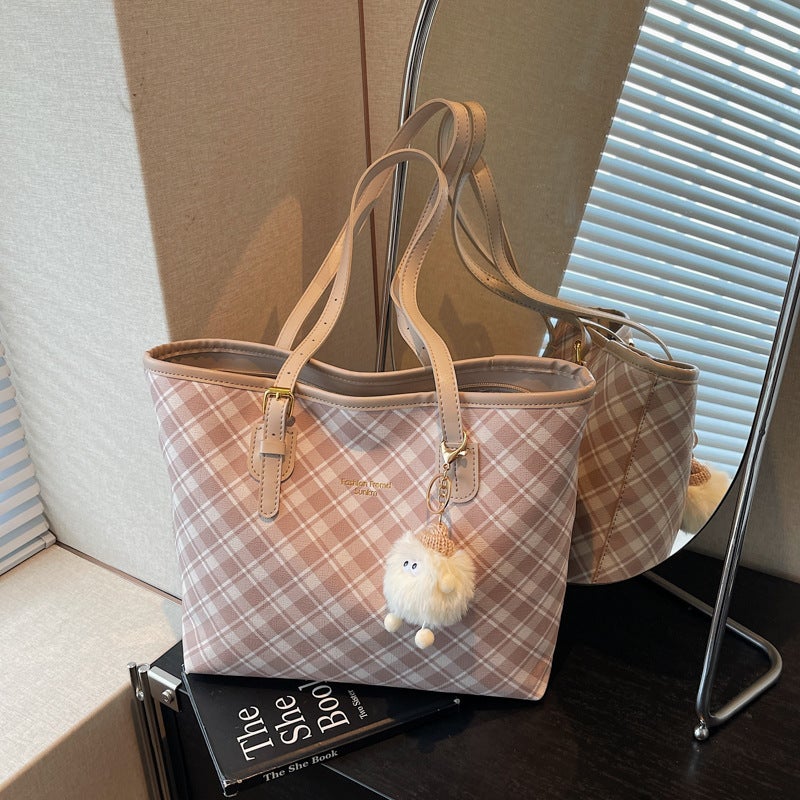 Winter Fashion Korean Style Tote Bag For Women, Simple Contrasting Color Versatile Shoulder Bag, Large Capacity Casual Commuting Handbag - Image 1