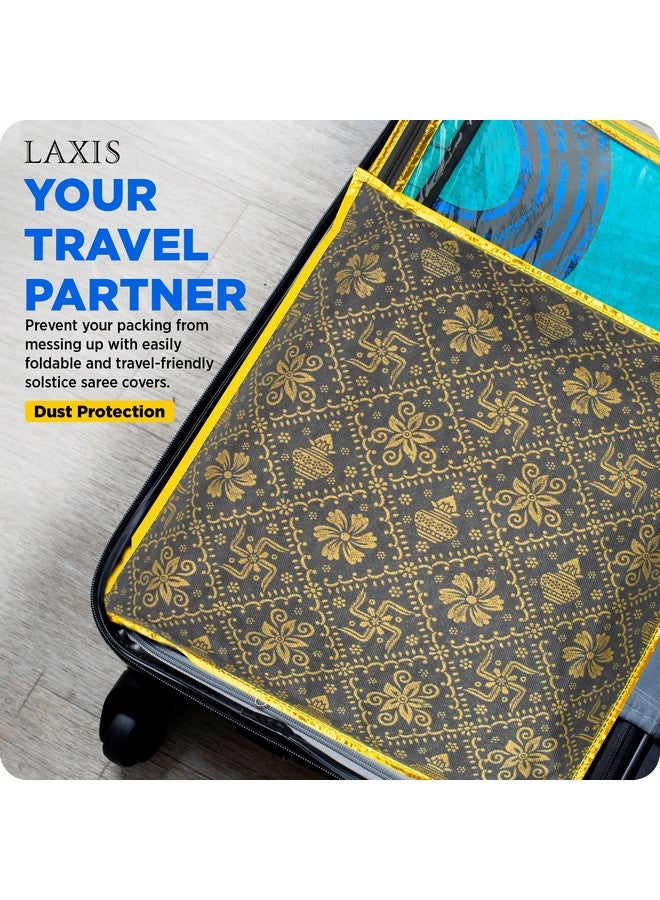 LAXIS HOMFIL Brand Non-Woven Single Saree Bags Transparent Saree Covers with Zip, Saree Covers for Storage, Wardrobe Organizer Saree Bags Size-36x42x2 CM (Golden Black, Pack of 10) - Image 4