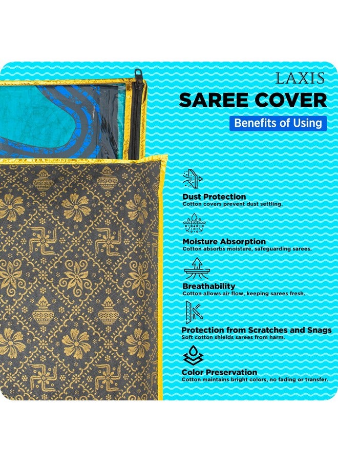 LAXIS HOMFIL Brand Non-Woven Single Saree Bags Transparent Saree Covers with Zip, Saree Covers for Storage, Wardrobe Organizer Saree Bags Size-36x42x2 CM (Golden Black, Pack of 10) - Image 3