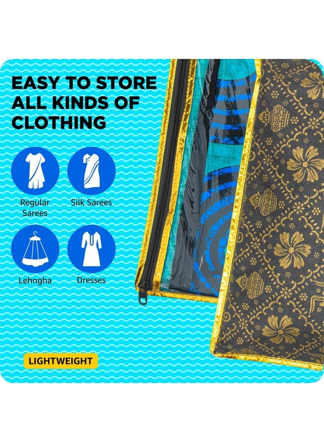 LAXIS HOMFIL Brand Non-Woven Single Saree Bags Transparent Saree Covers with Zip, Saree Covers for Storage, Wardrobe Organizer Saree Bags Size-36x42x2 CM (Golden Black, Pack of 10) - Image 5