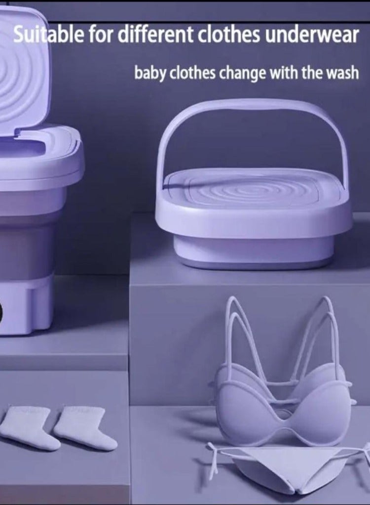 غسالة صغيرة قابلة للطي لملابس الأطفال أو الملابس الداخلية أو الأشياء الصغيرة غسالة توربينية محمولة قابلة للطي مع سلة تصريف للشقة التخييم السفر هدية للأصدقاء أو العائلة 8لتر - Image 3